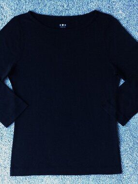 ⭐NWOT - THREE DOTS 100% COTTON ¾ SLV BRITISH BOATNECK TEE In Black, size L ⭐